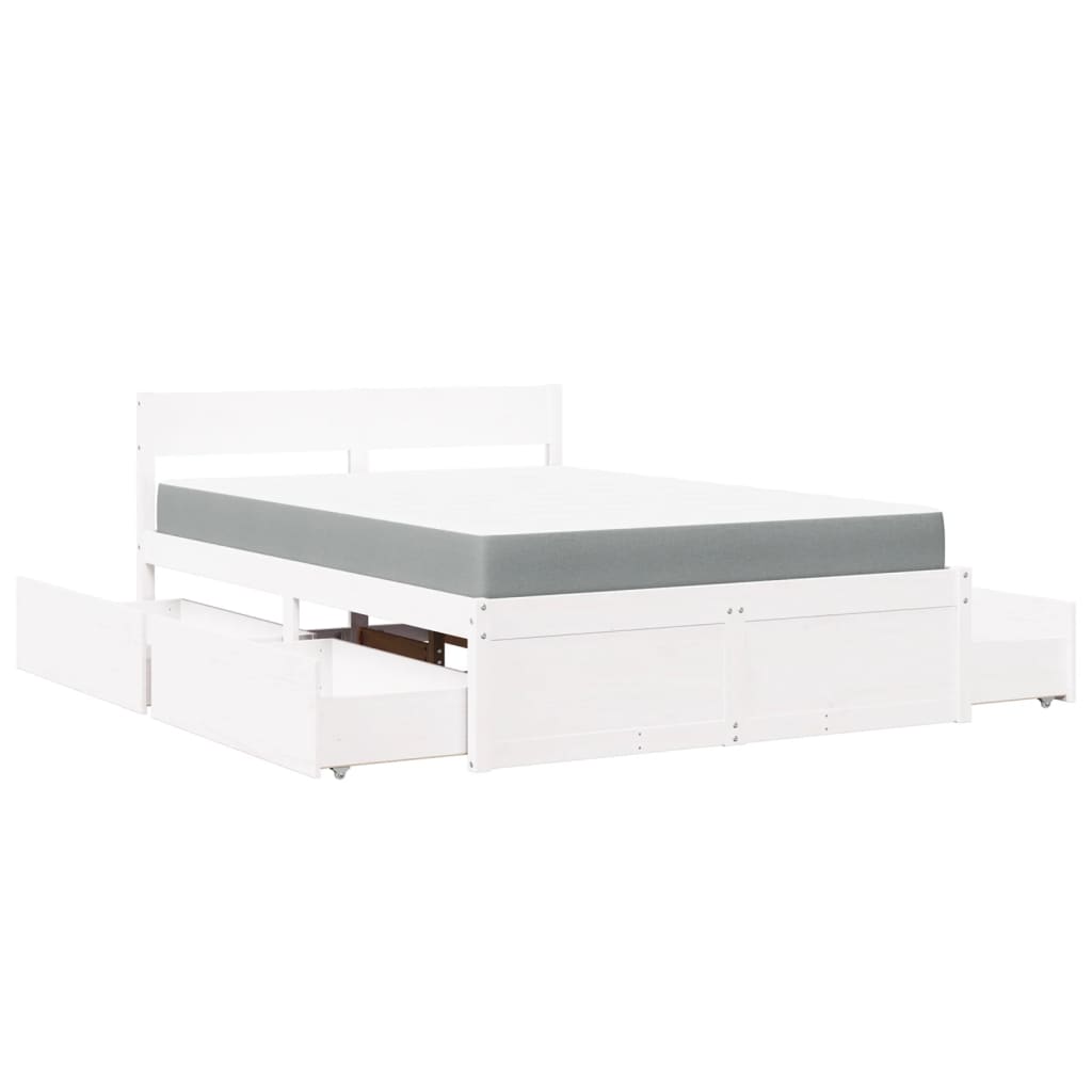 Lit avec tiroirs et matelas blanc 120x190 cm bois massif de pin - XIOS