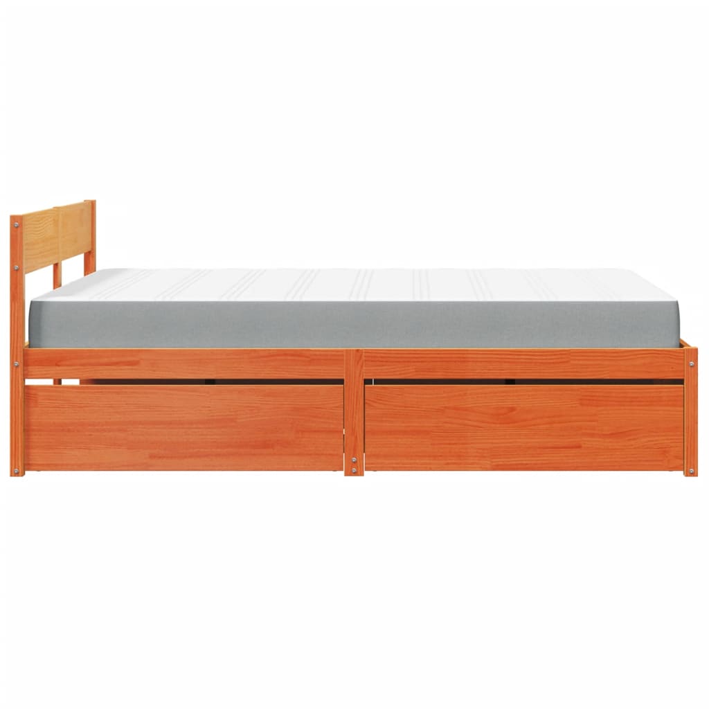 Lit avec tiroirs/matelas cire marron 120x190 cm bois massif pin - XIOS