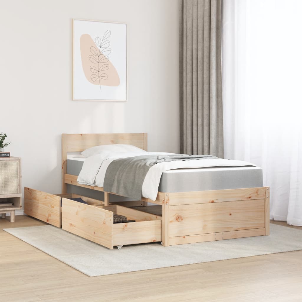 Lit avec tiroirs et matelas 90x190 cm bois massif de pin - XIOS