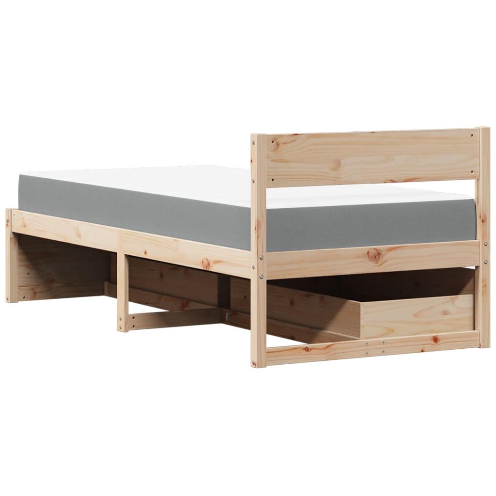 Lit avec tiroirs et matelas 90x190 cm bois massif de pin - XIOS