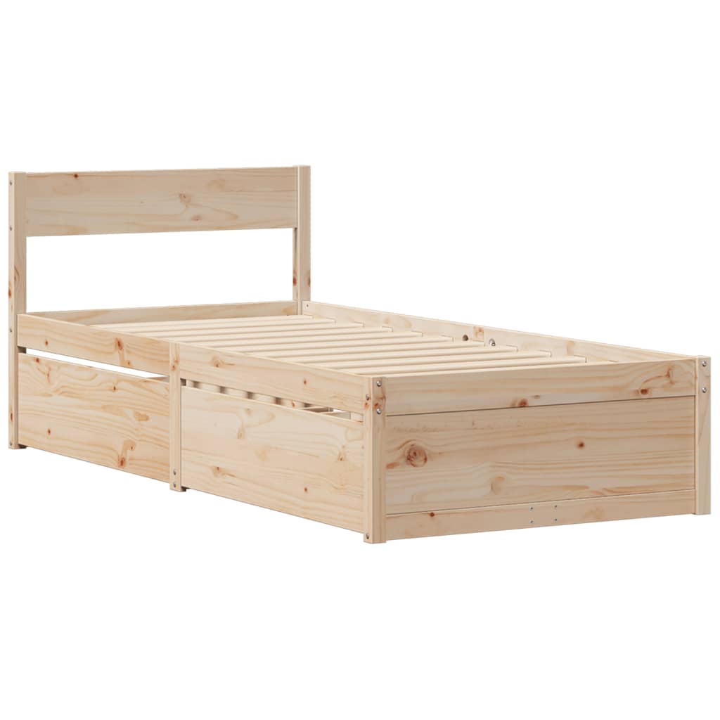 Lit avec tiroirs et matelas 90x190 cm bois massif de pin - XIOS