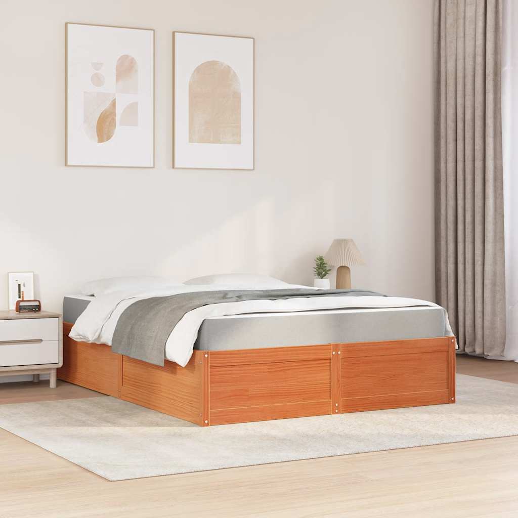 Lit avec matelas cire marron 140x200 cm bois massif de pin - XIOS