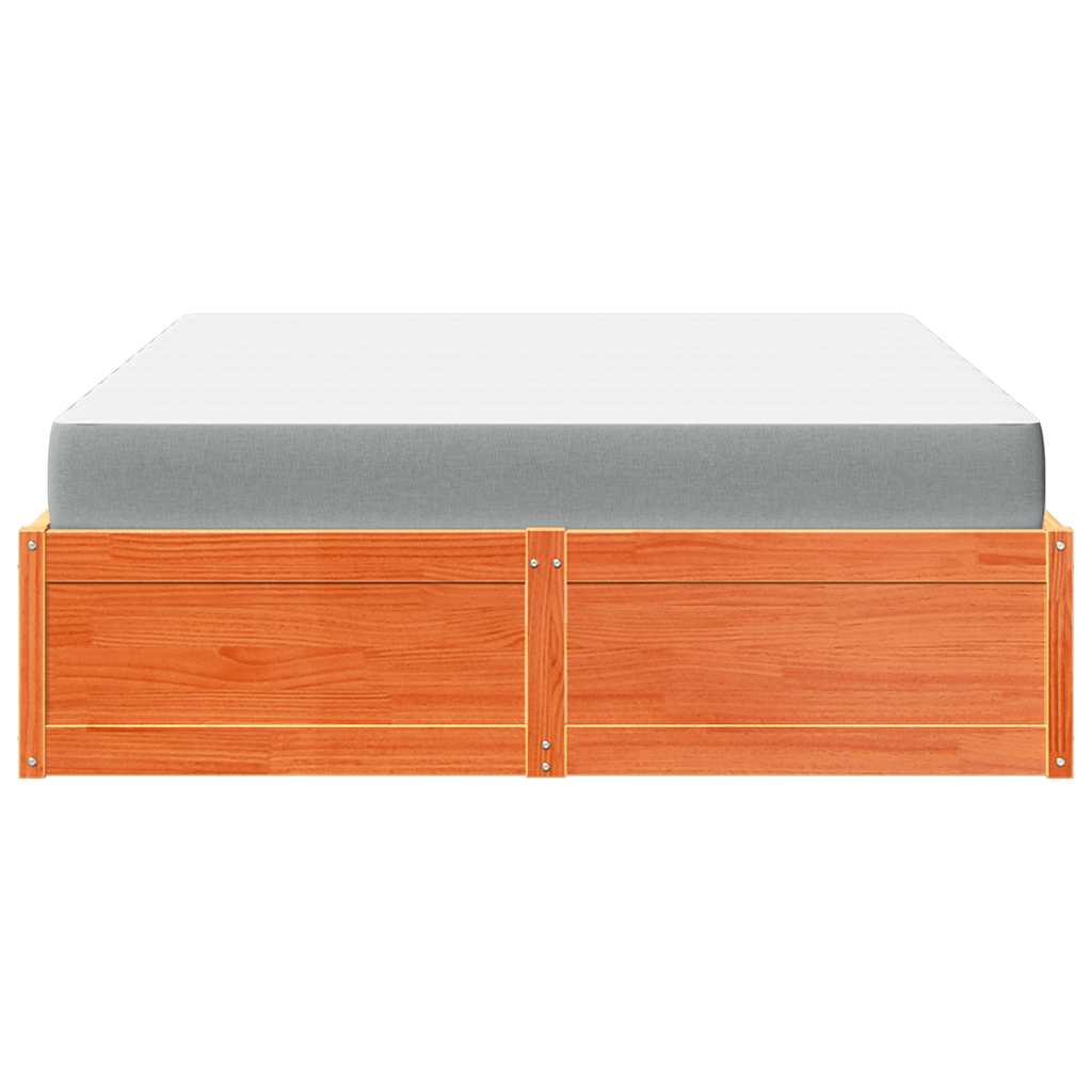 Lit avec matelas cire marron 140x200 cm bois massif de pin - XIOS
