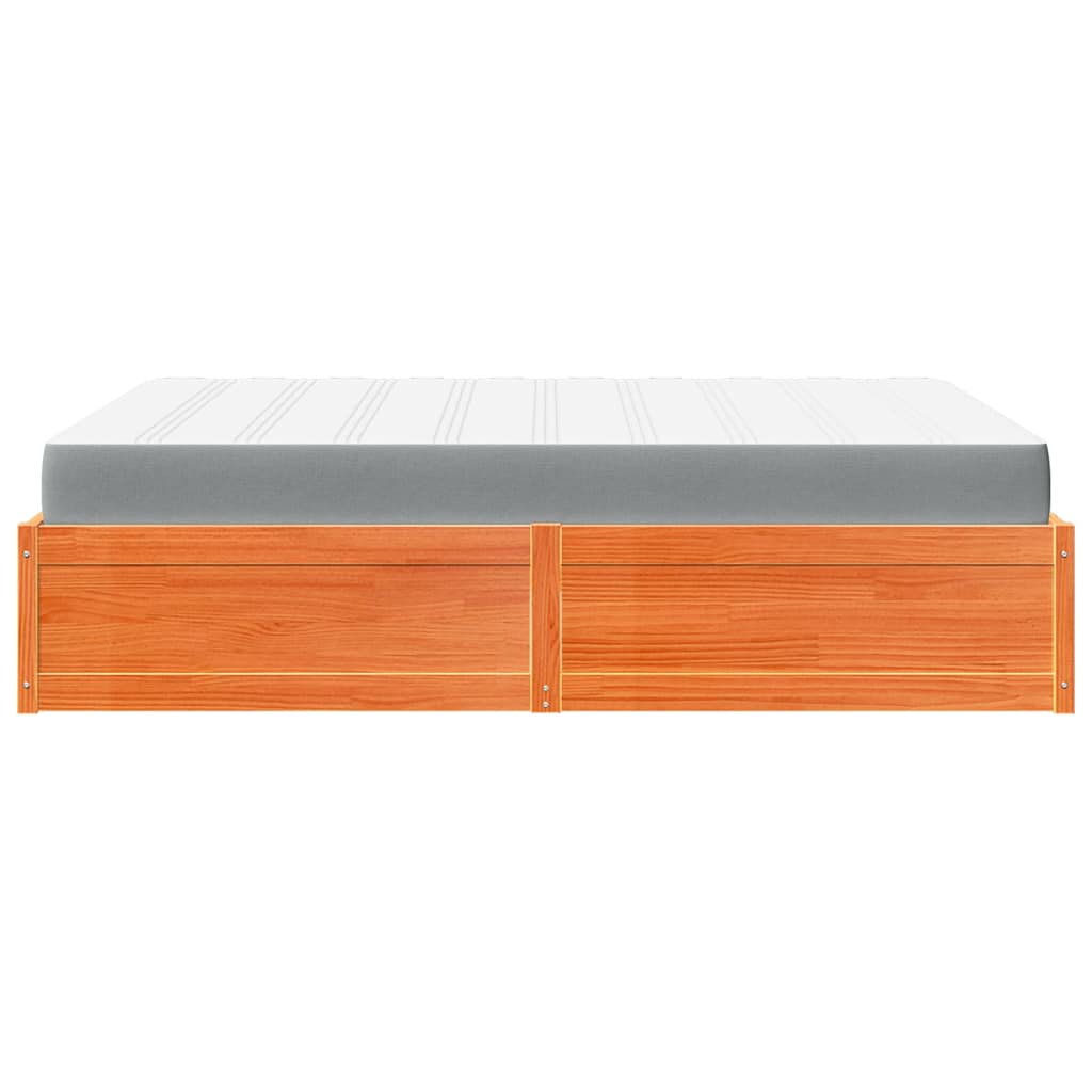 Lit avec matelas cire marron 140x200 cm bois massif de pin - XIOS