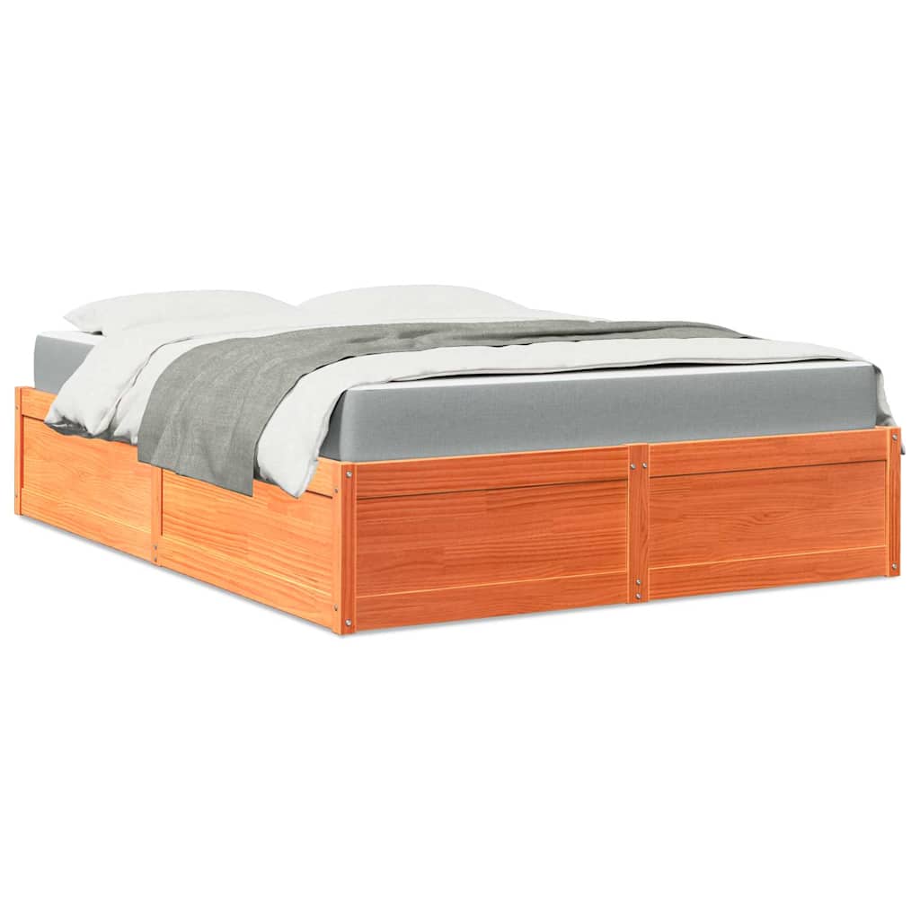 Lit avec matelas cire marron 140x200 cm bois massif de pin - XIOS