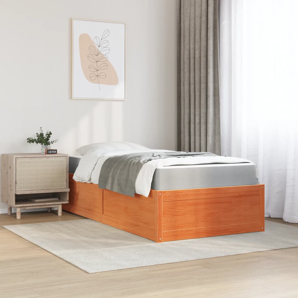 Lit avec matelas cire marron 100x200 cm bois massif de pin - XIOS