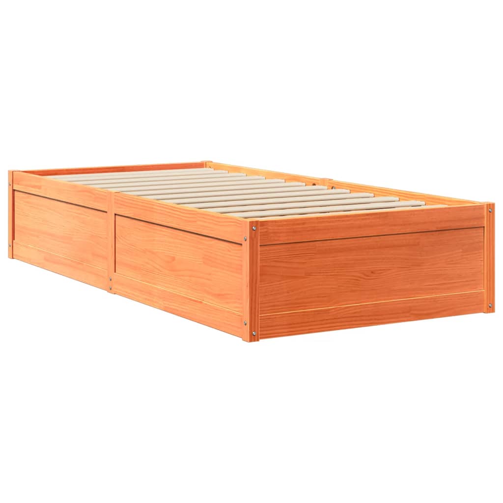 Lit avec matelas cire marron 100x200 cm bois massif de pin - XIOS