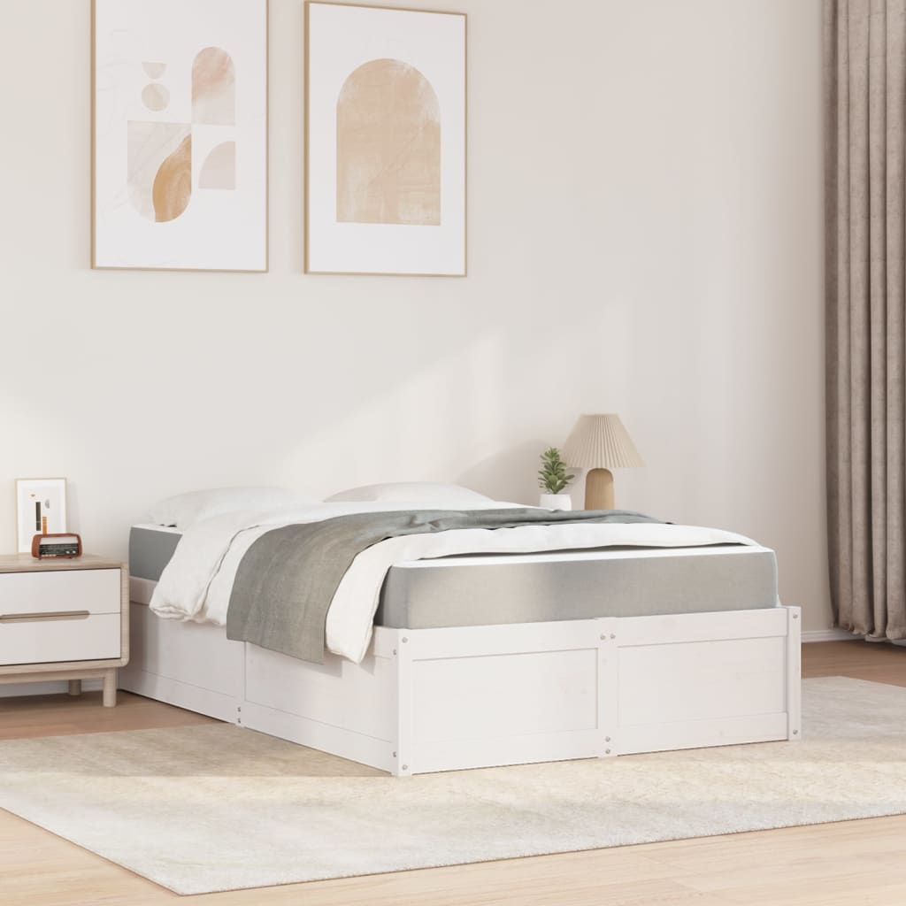 Lit avec matelas blanc 140x190 cm bois massif de pin - XIOS