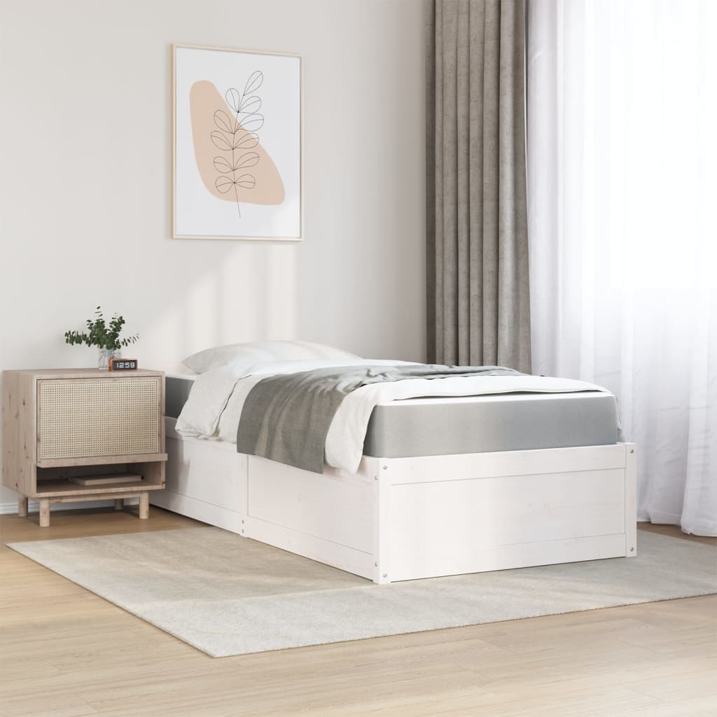 Lit avec matelas blanc 90x190 cm bois massif de pin - XIOS