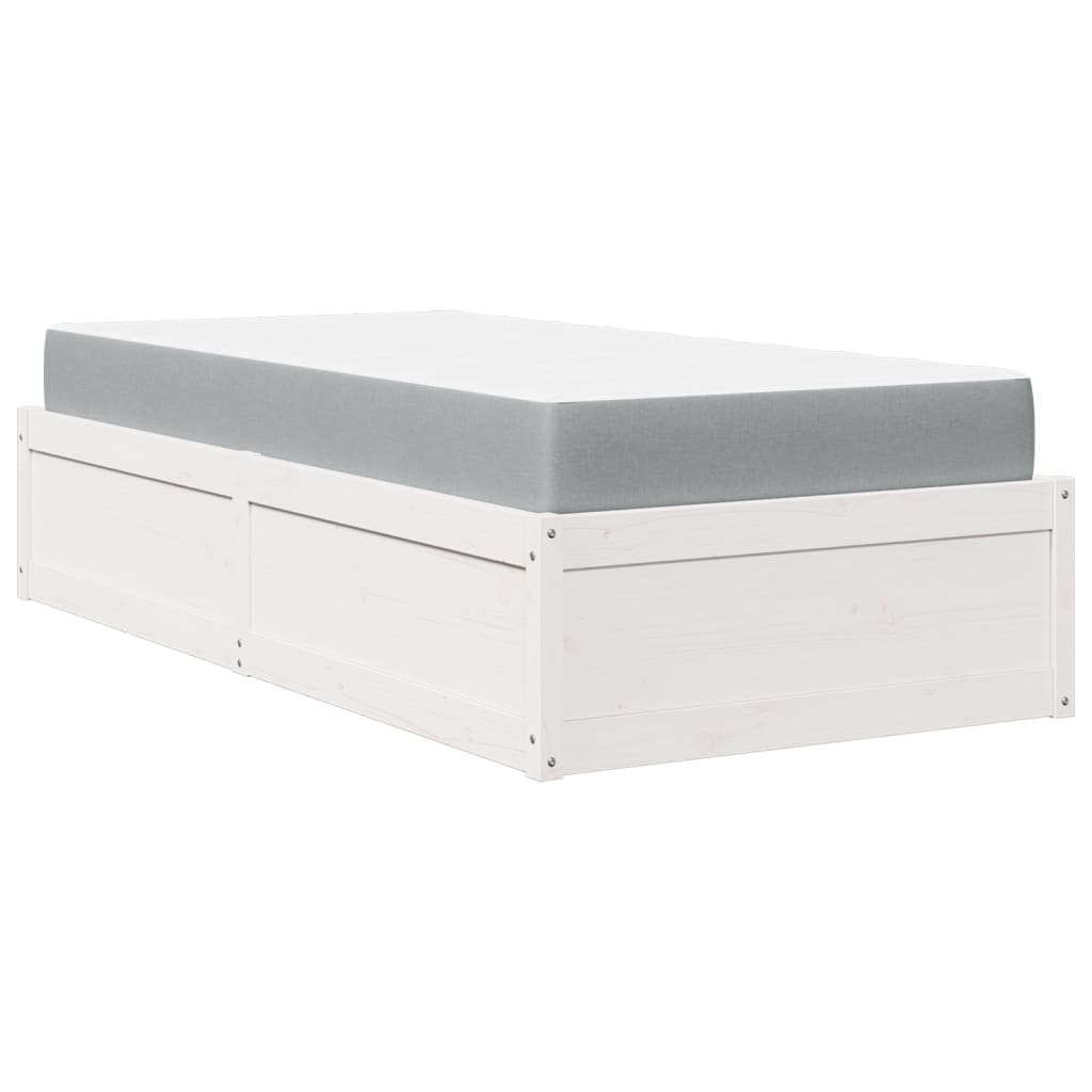Lit avec matelas blanc 90x190 cm bois massif de pin - XIOS