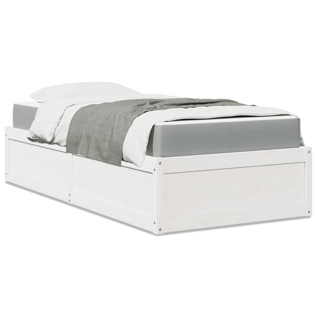 Lit avec matelas blanc 90x190 cm bois massif de pin - XIOS