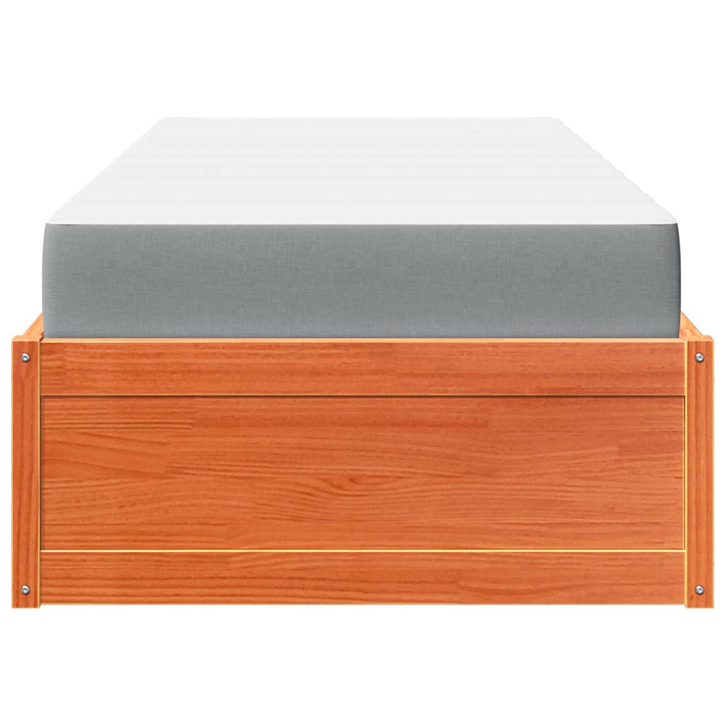 Lit avec matelas cire marron 90x190 cm bois massif de pin - XIOS