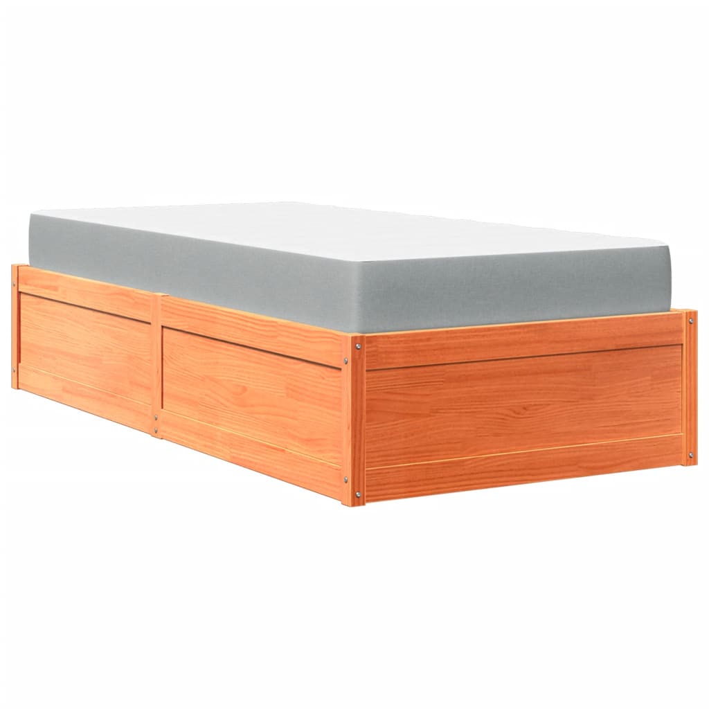 Lit avec matelas cire marron 90x190 cm bois massif de pin - XIOS