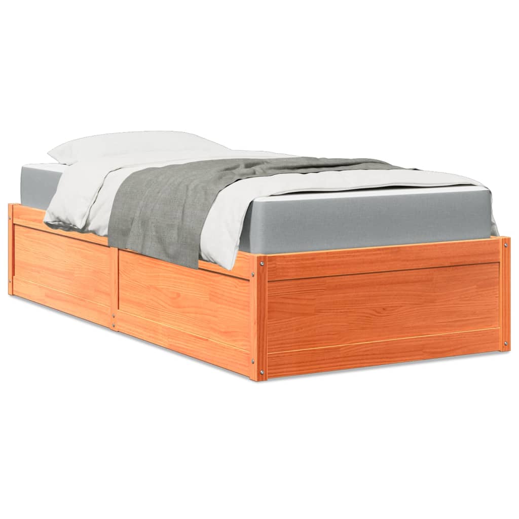 Lit avec matelas cire marron 90x190 cm bois massif de pin - XIOS