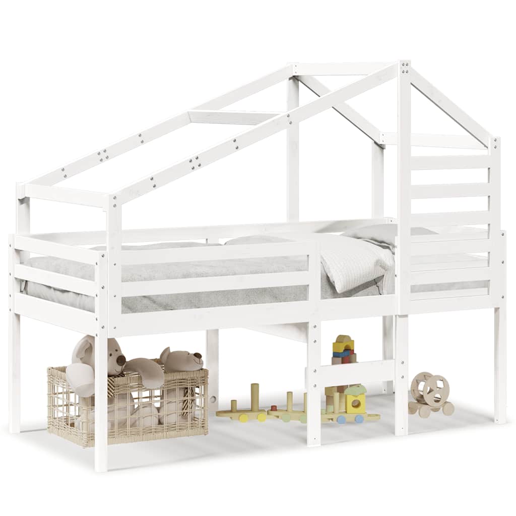 Lit haut sans matelas blanc 80x200 cm bois de pin massif - XIOS