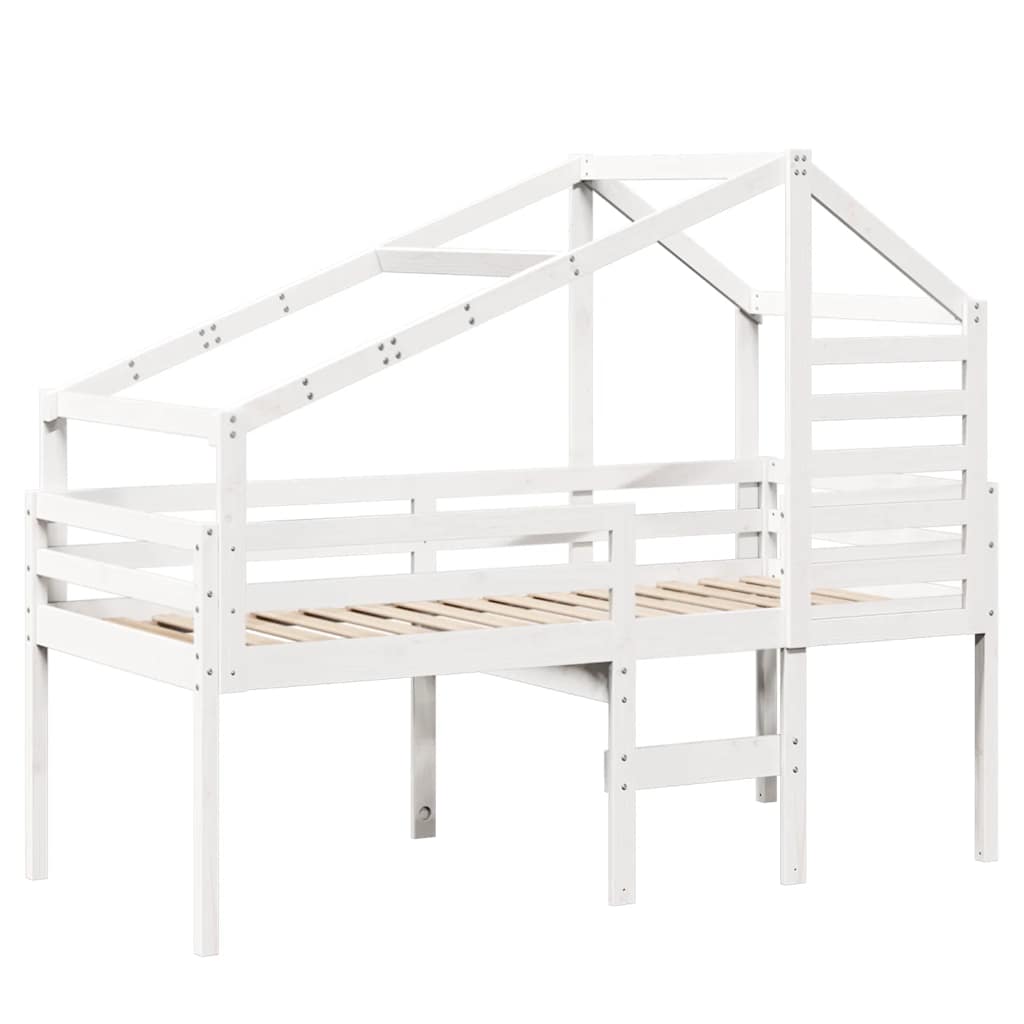 Lit haut sans matelas blanc 90x200 cm bois de pin massif - XIOS