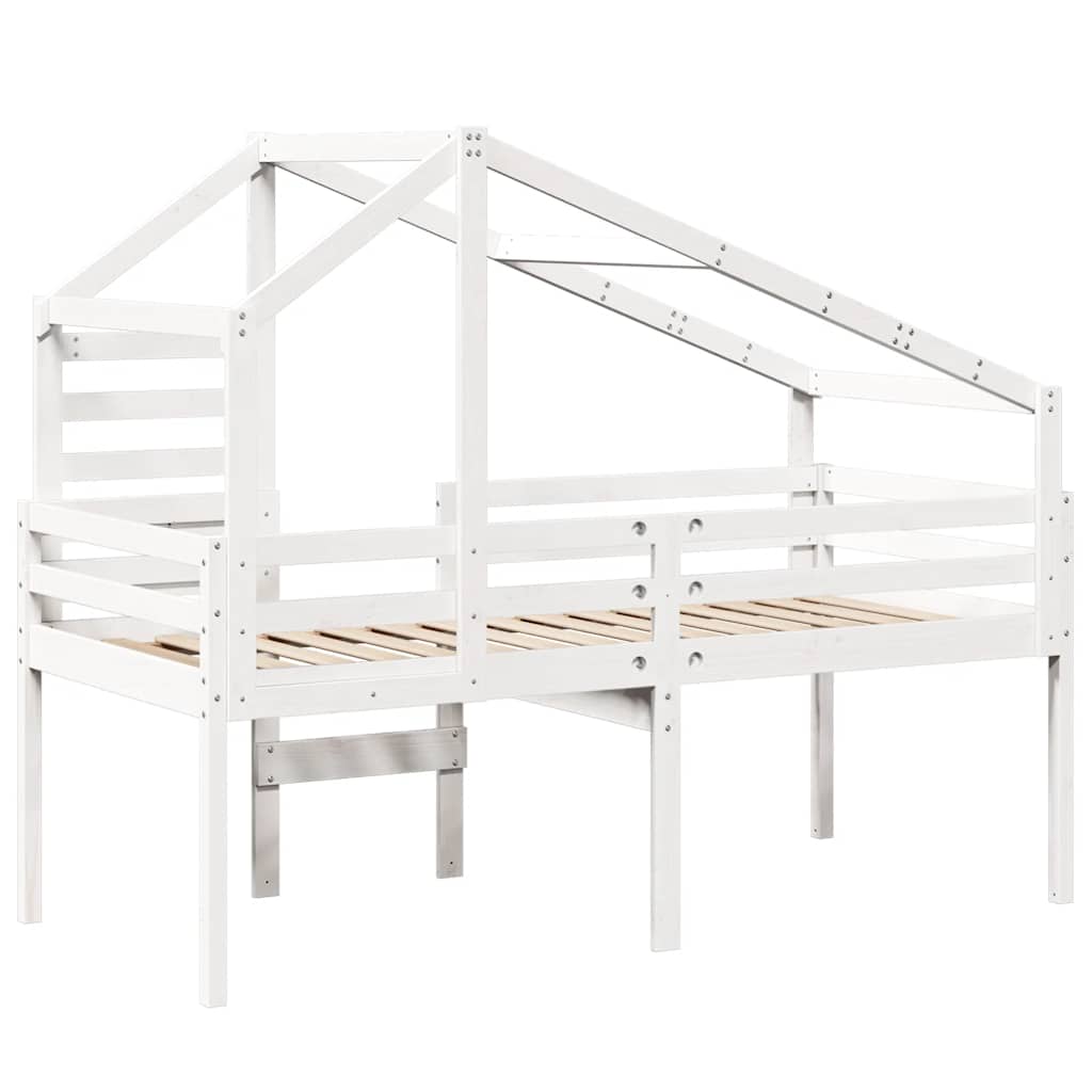 Lit haut sans matelas blanc 90x200 cm bois de pin massif - XIOS