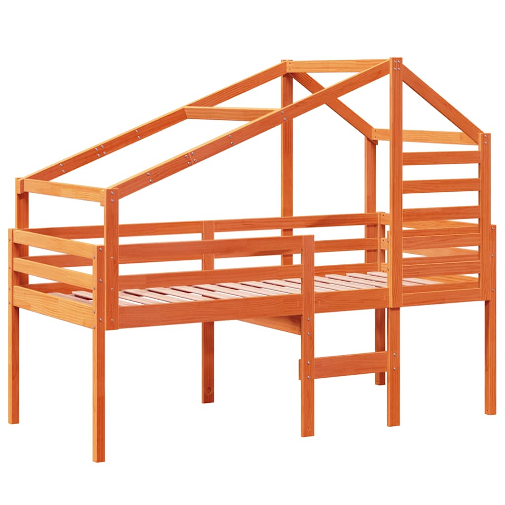 Lit haut sans matelas cire marron 90x200 cm bois de pin massif - XIOS