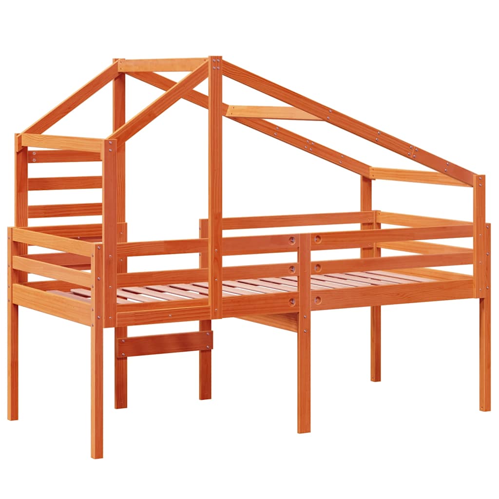Lit haut sans matelas cire marron 90x200 cm bois de pin massif - XIOS