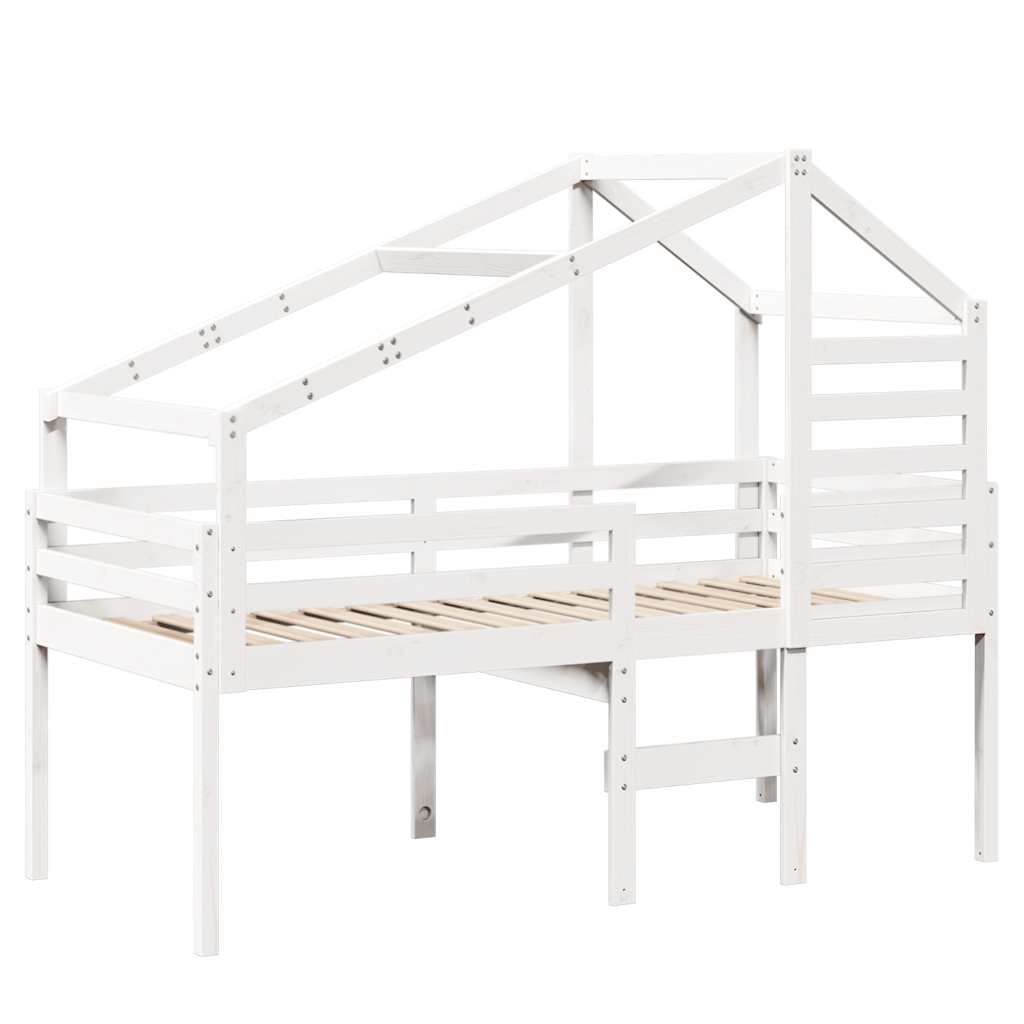 Lit haut sans matelas blanc 90x190 cm bois de pin massif - XIOS