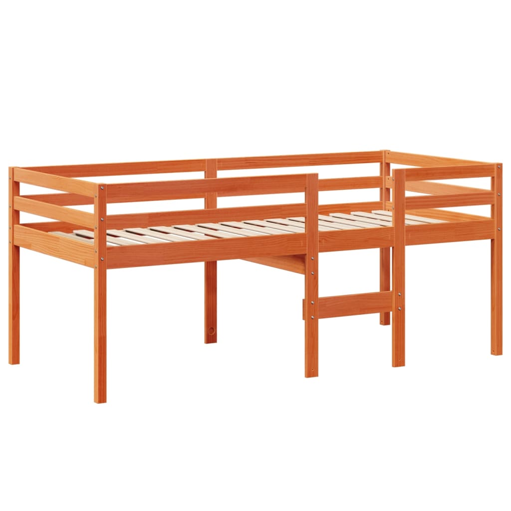 Lit haut sans matelas cire marron 90x190 cm bois de pin massif - XIOS