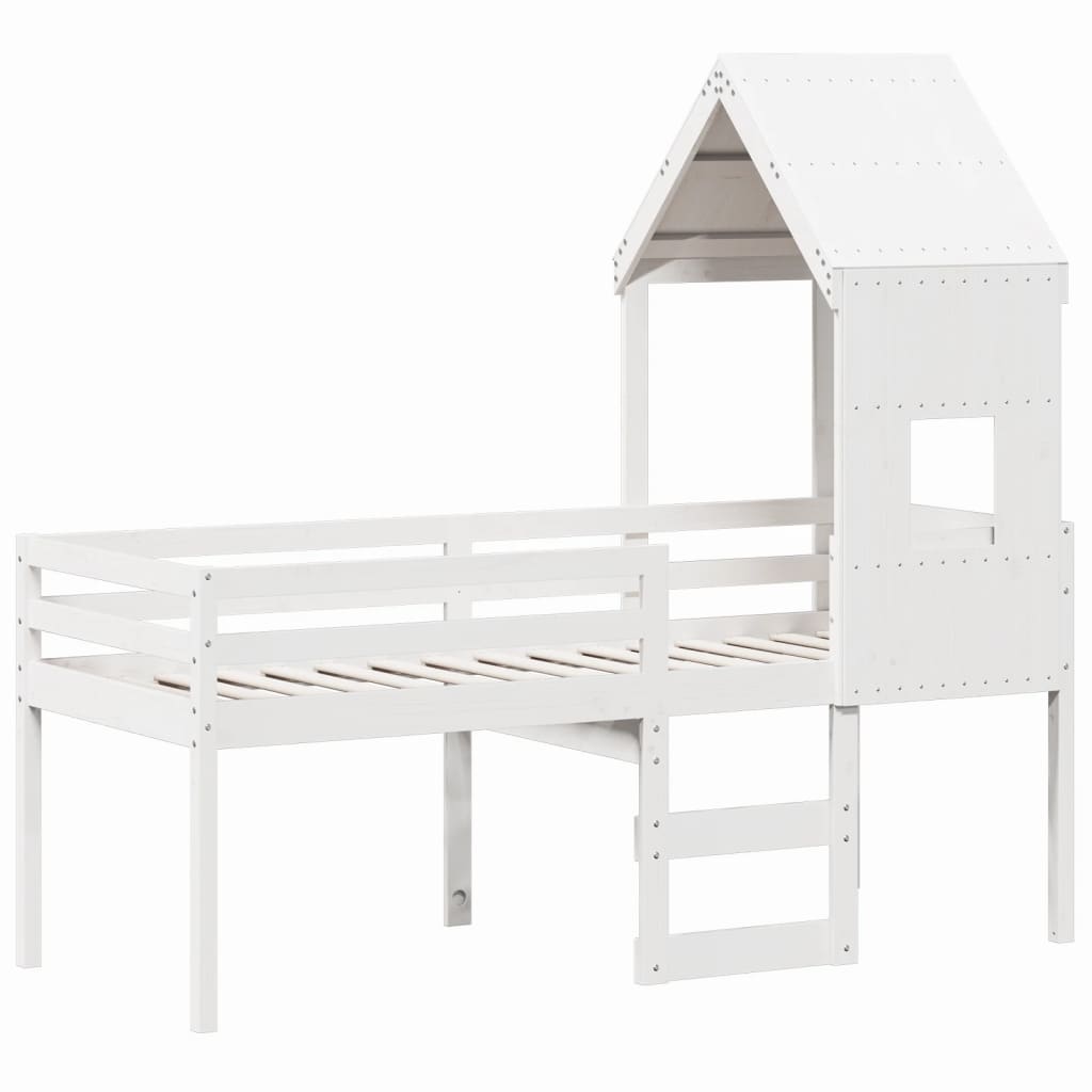 Lit haut sans matelas blanc 80x200 cm bois de pin massif - XIOS