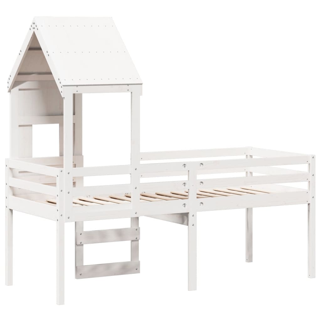 Lit haut sans matelas blanc 80x200 cm bois de pin massif - XIOS