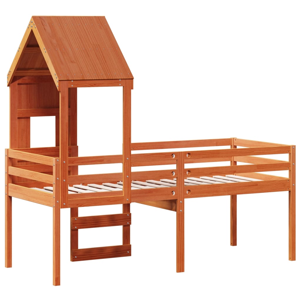 Lit haut sans matelas cire marron 80x200 cm bois de pin massif - XIOS