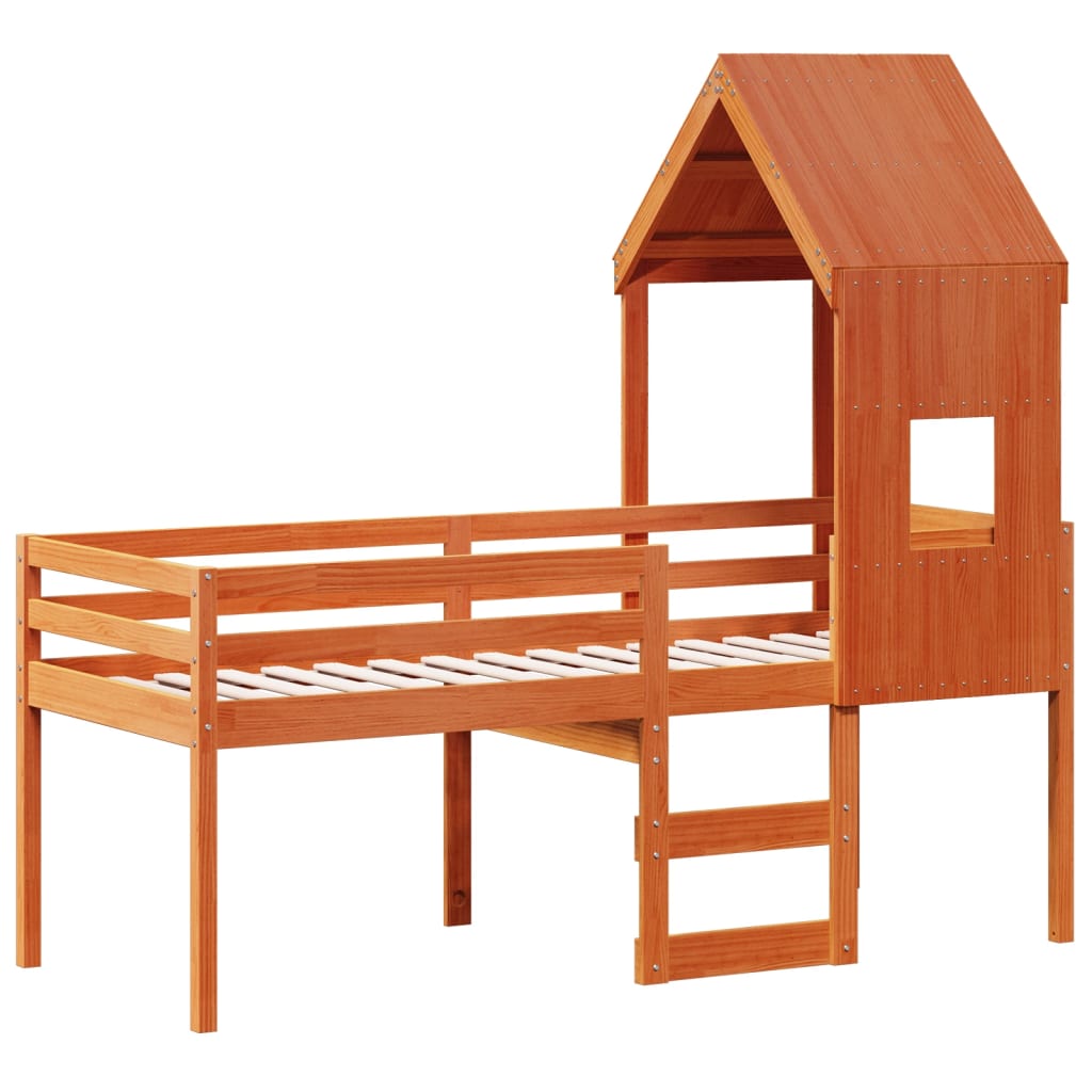 Lit haut sans matelas cire marron 90x200 cm bois de pin massif - XIOS