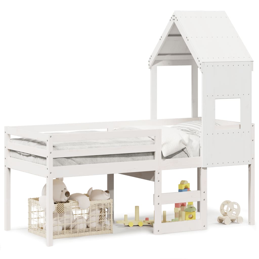 Lit haut sans matelas blanc 90x190 cm bois de pin massif - XIOS