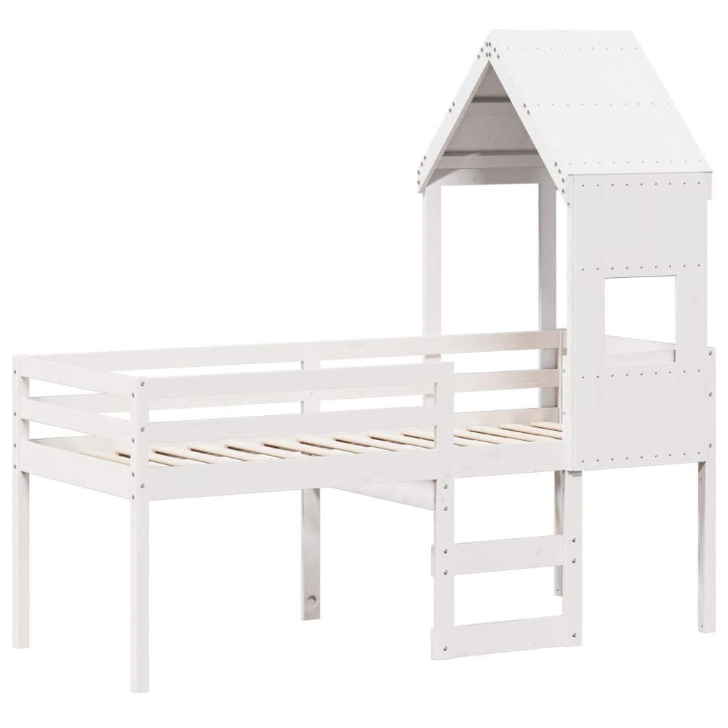 Lit haut sans matelas blanc 90x190 cm bois de pin massif - XIOS
