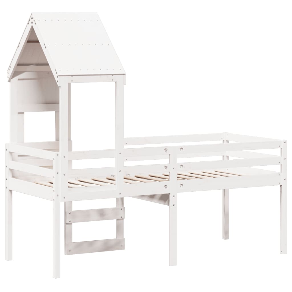 Lit haut sans matelas blanc 90x190 cm bois de pin massif - XIOS