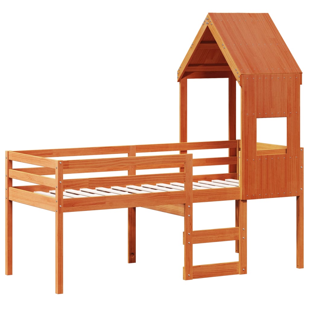 Lit haut sans matelas cire marron 90x190 cm bois de pin massif - XIOS