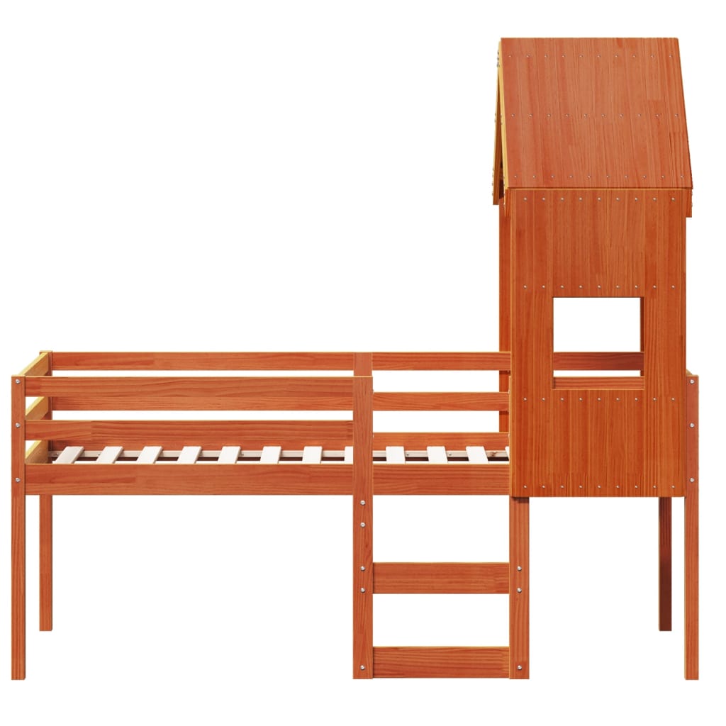 Lit haut sans matelas cire marron 90x190 cm bois de pin massif - XIOS