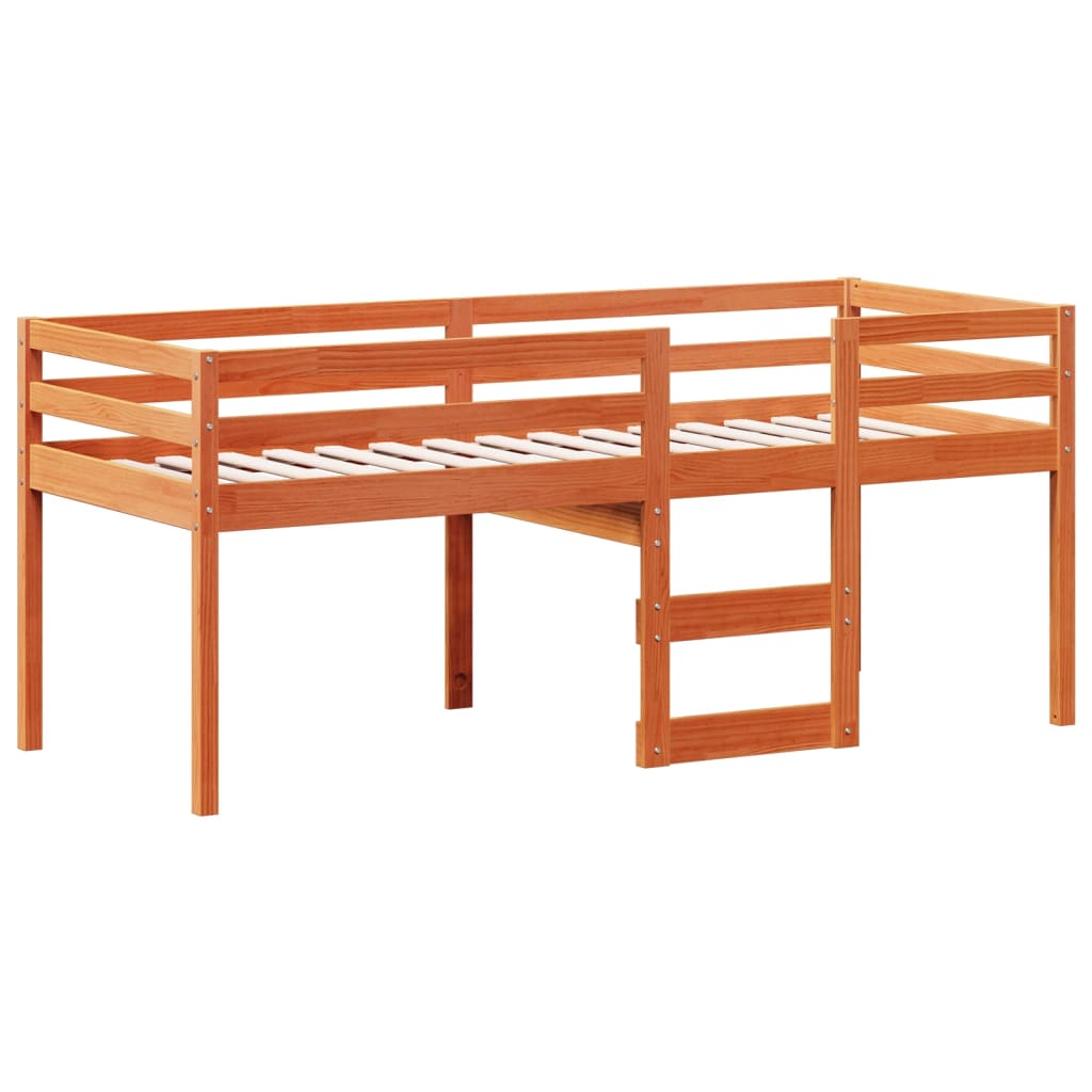 Lit haut sans matelas cire marron 90x190 cm bois de pin massif - XIOS