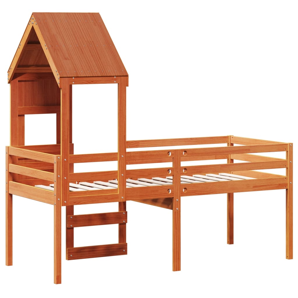 Lit haut sans matelas cire marron 90x190 cm bois de pin massif - XIOS