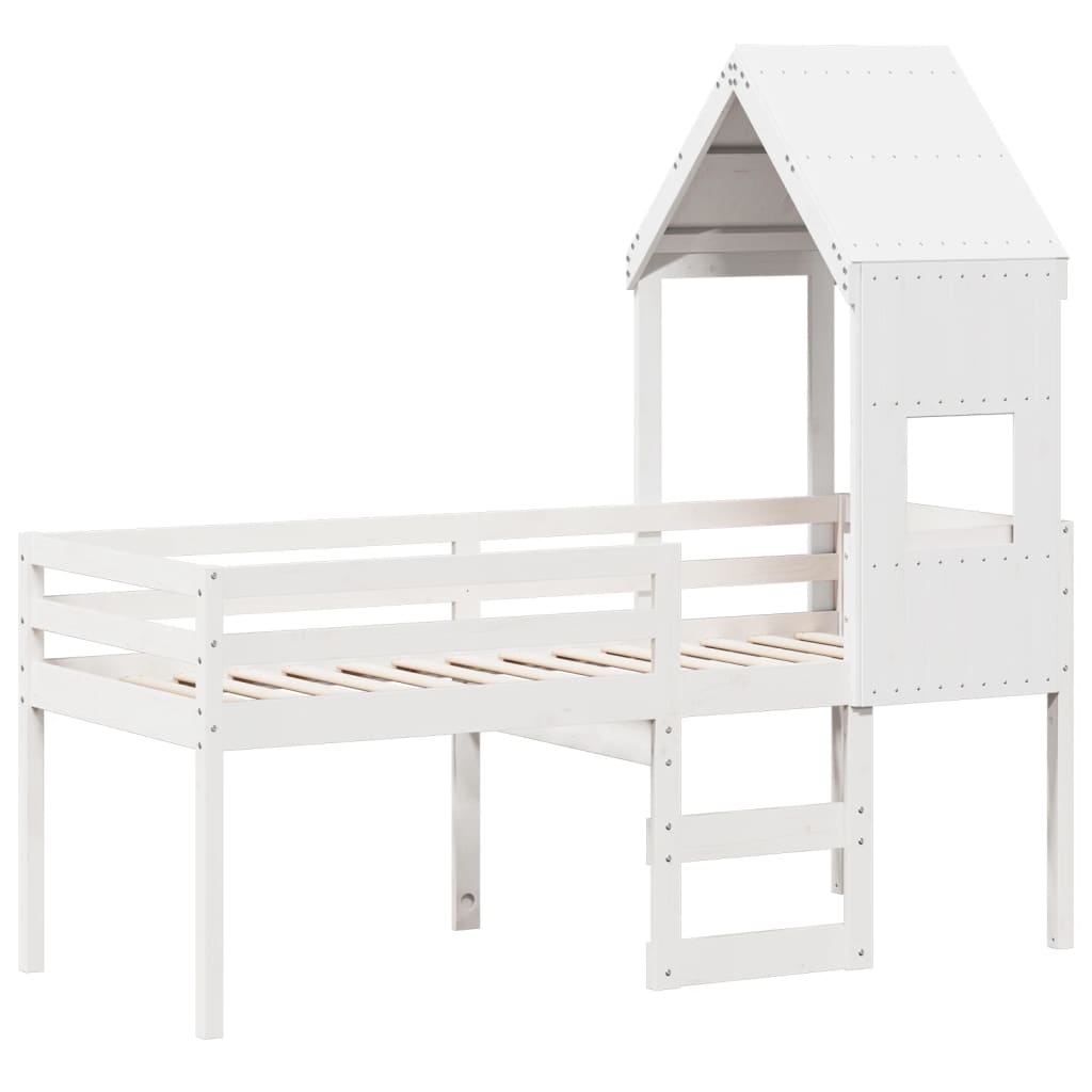 Lit haut sans matelas blanc 75x190 cm bois de pin massif - XIOS