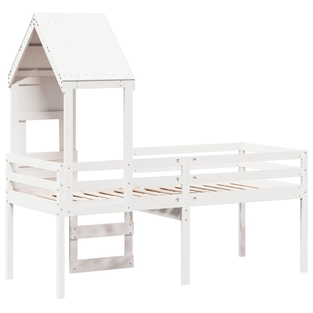 Lit haut sans matelas blanc 75x190 cm bois de pin massif - XIOS