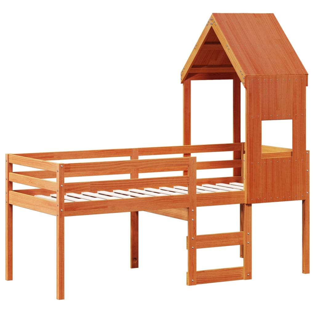 Lit haut sans matelas cire marron 75x190 cm bois de pin massif - XIOS