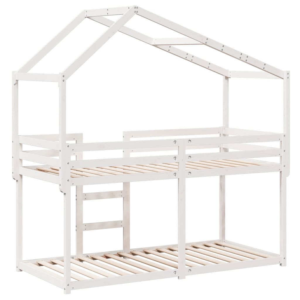Lit superposé sans matelas blanc 90x200 cm bois de pin massif - XIOS