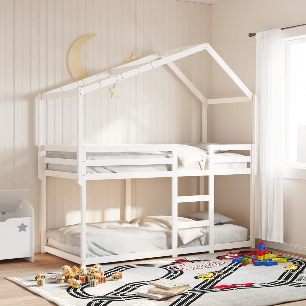 Lit superposé sans matelas blanc 80x200 cm bois de pin massif - XIOS
