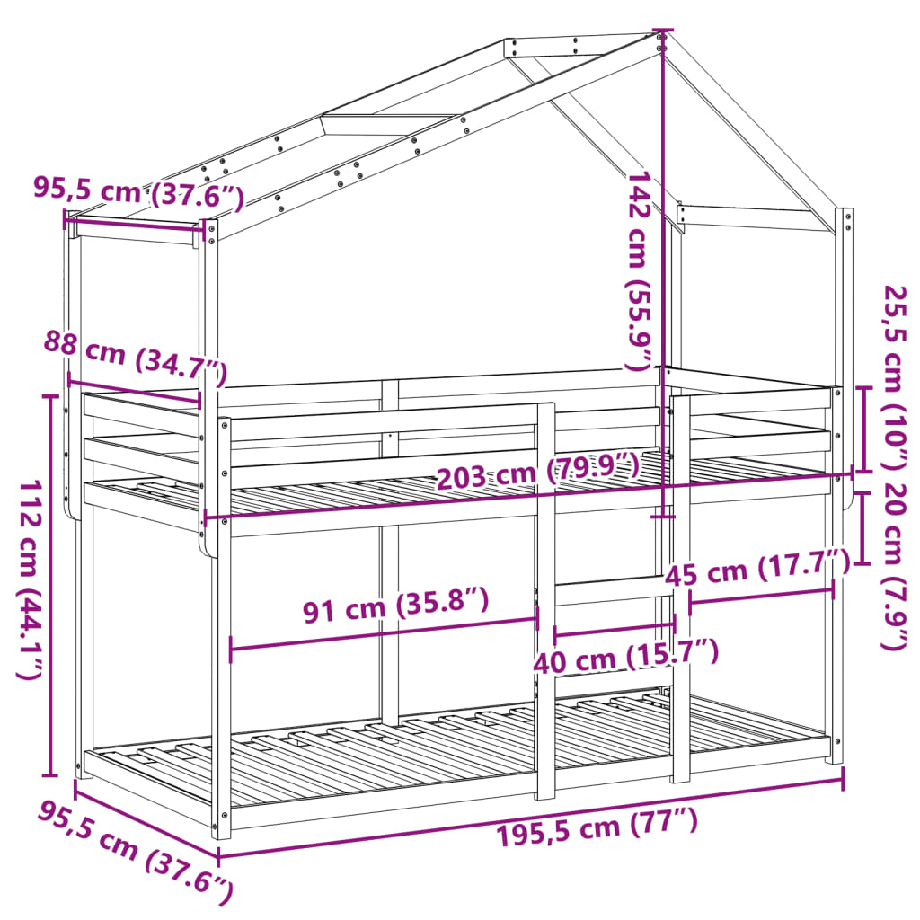 Lit superposé sans matelas cire marron 90x190 cm pin massif - XIOS