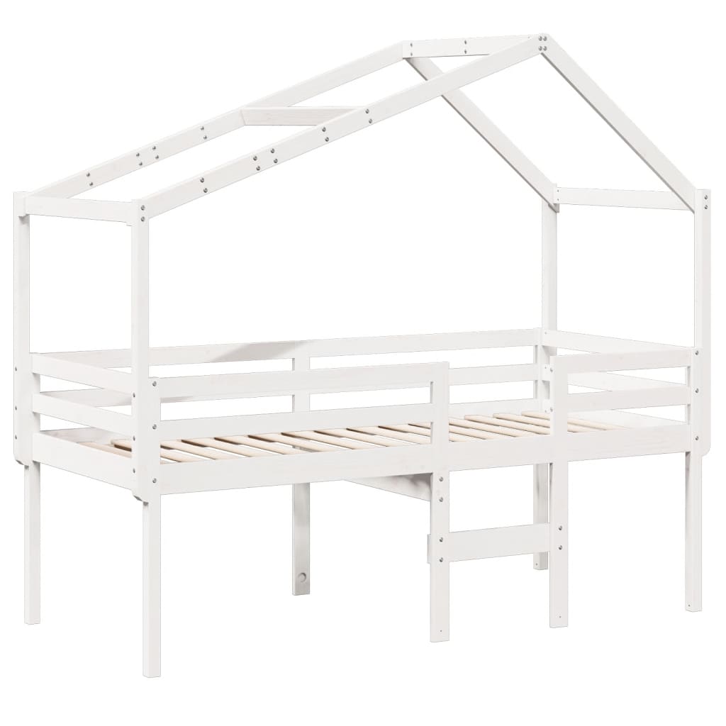 Lit haut sans matelas blanc 90x200 cm bois de pin massif - XIOS