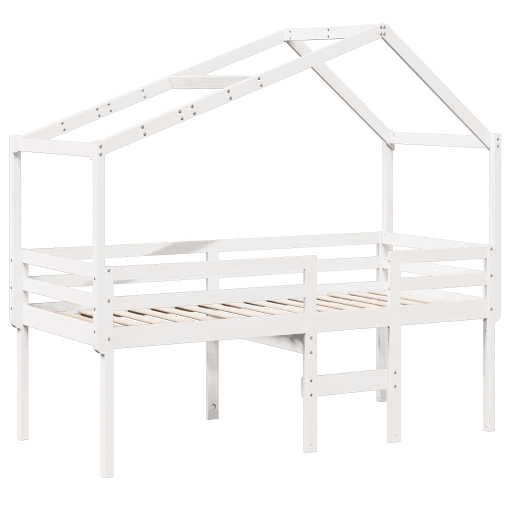Lit haut sans matelas blanc 90x190 cm bois de pin massif - XIOS