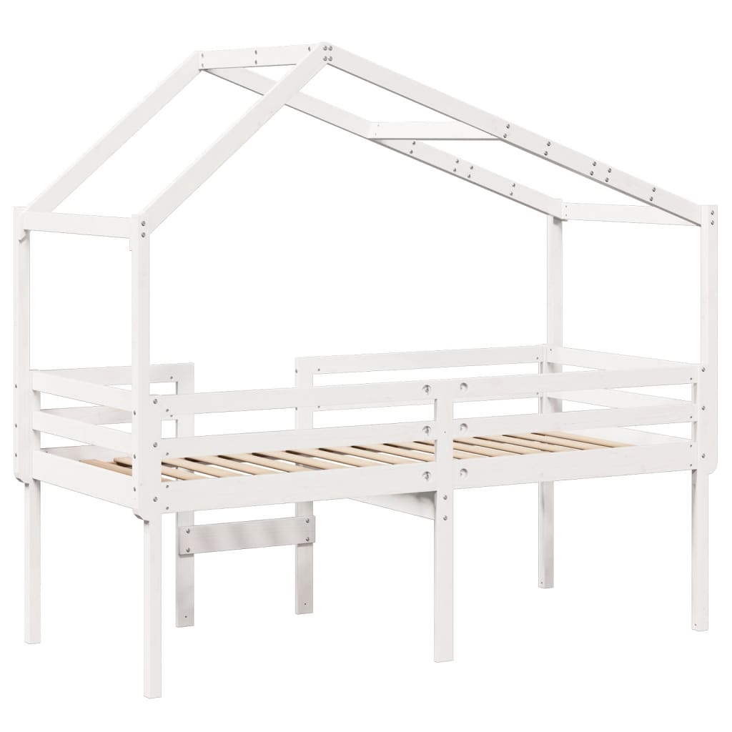 Lit haut sans matelas blanc 90x190 cm bois de pin massif - XIOS