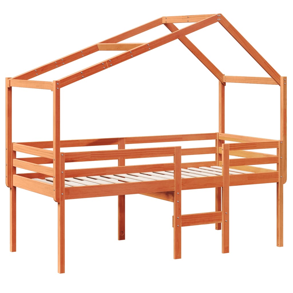 Lit haut sans matelas cire marron 90x190 cm bois de pin massif - XIOS