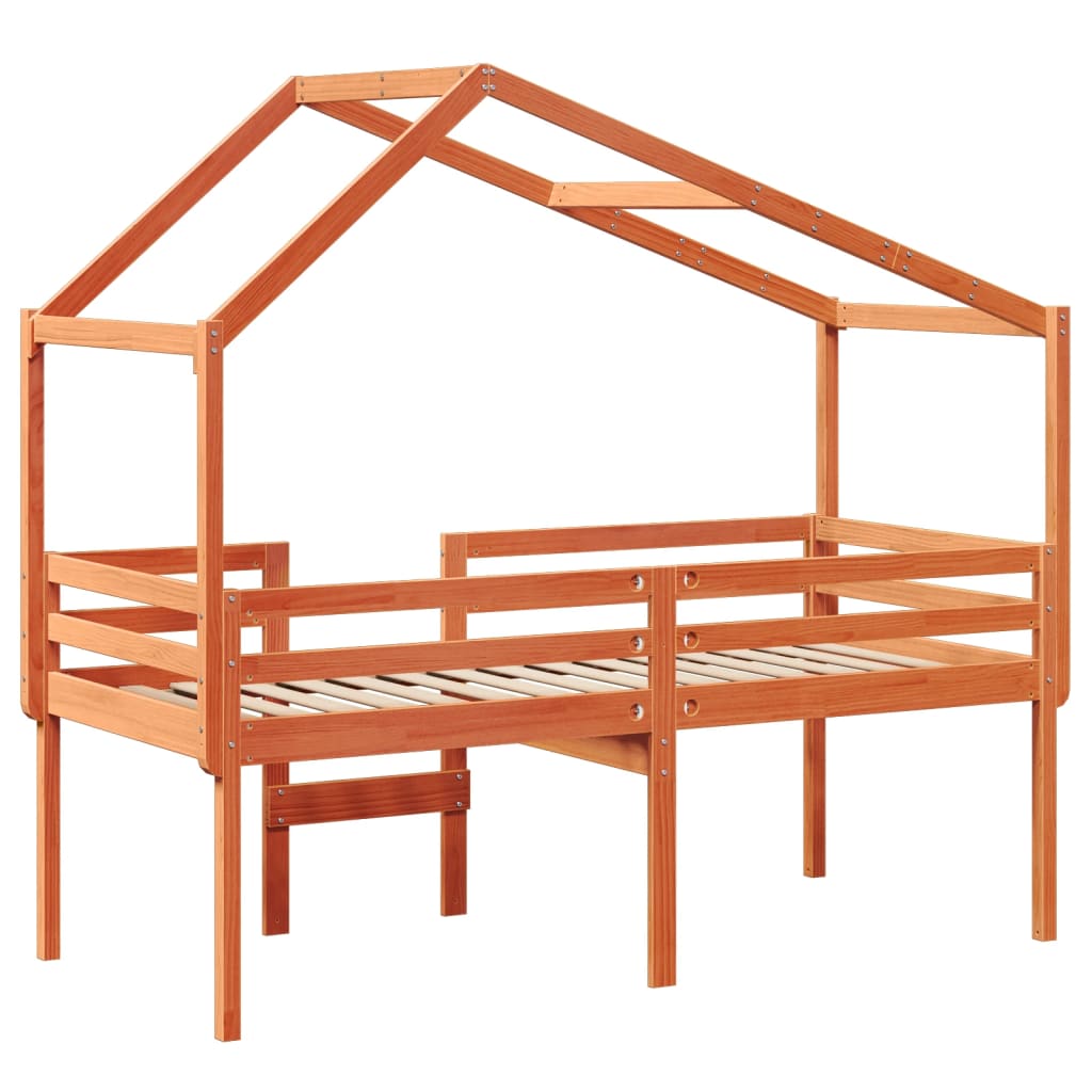 Lit haut sans matelas cire marron 90x190 cm bois de pin massif - XIOS