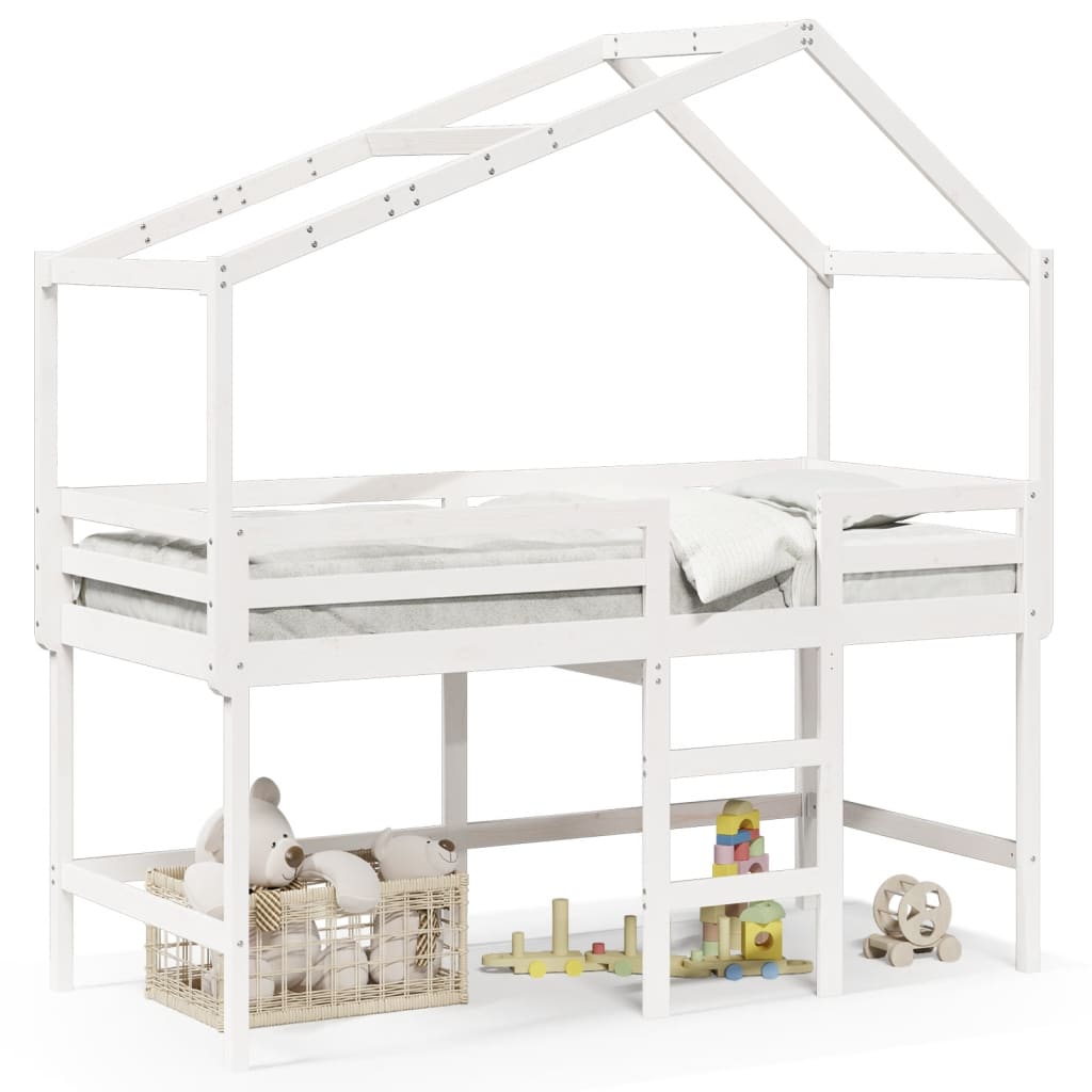 Lit superposé avec échelle et toit sans matelas blanc 90x190 cm - XIOS