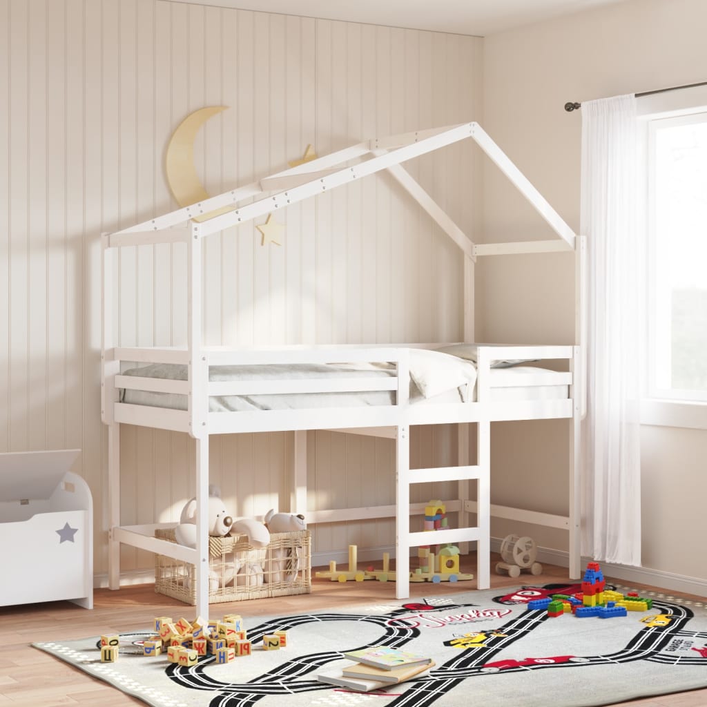 Lit superposé avec échelle et toit sans matelas blanc 90x190 cm - XIOS