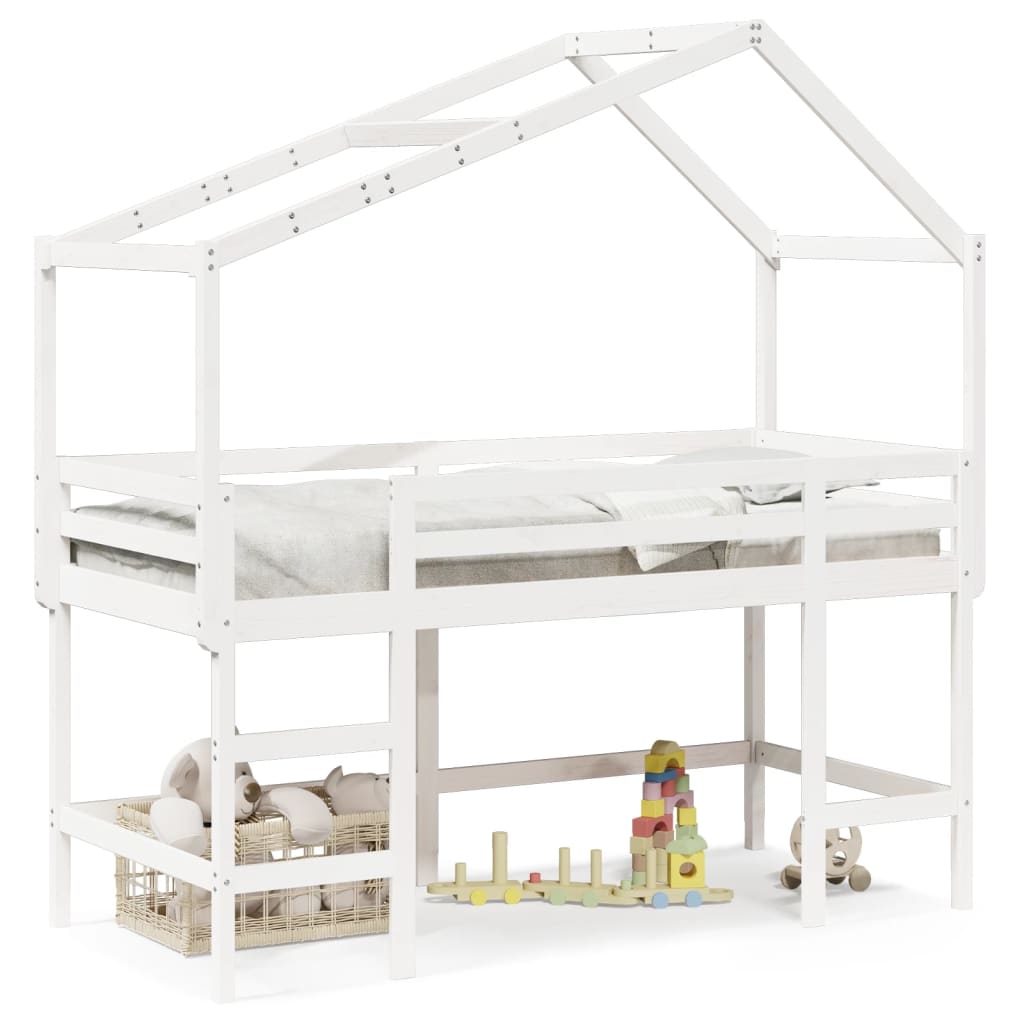 Lit superposé avec échelle et toit sans matelas blanc 90x200 cm - XIOS